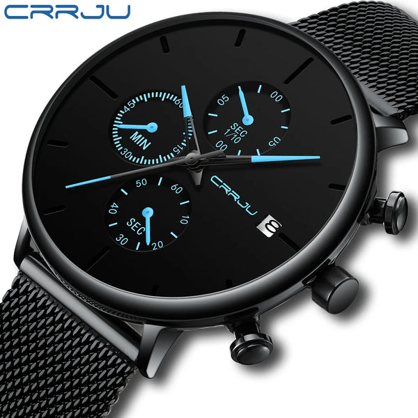 CRRJU Fashion Watch Men Waterproof Slim Mesh Strap Minimalist Wrist Watches For Men Quartz Sports Watch Clock Relogio Masculino