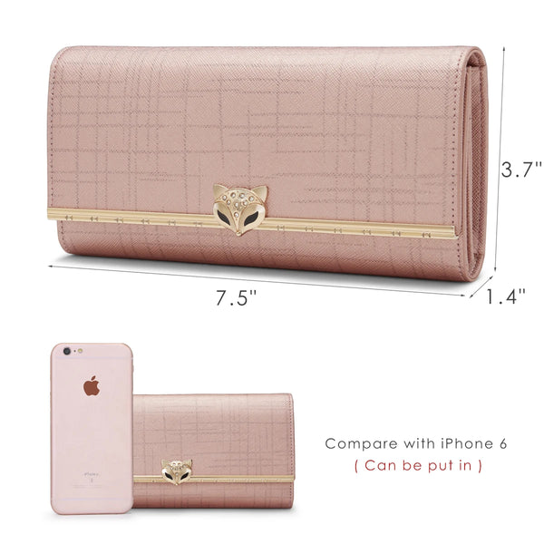 FOXER Women Split Leather Long Wallet Female Evening Clutch Bags Luxury Credit Card Holder Lady Trifold Coin Purse Fashion Purse