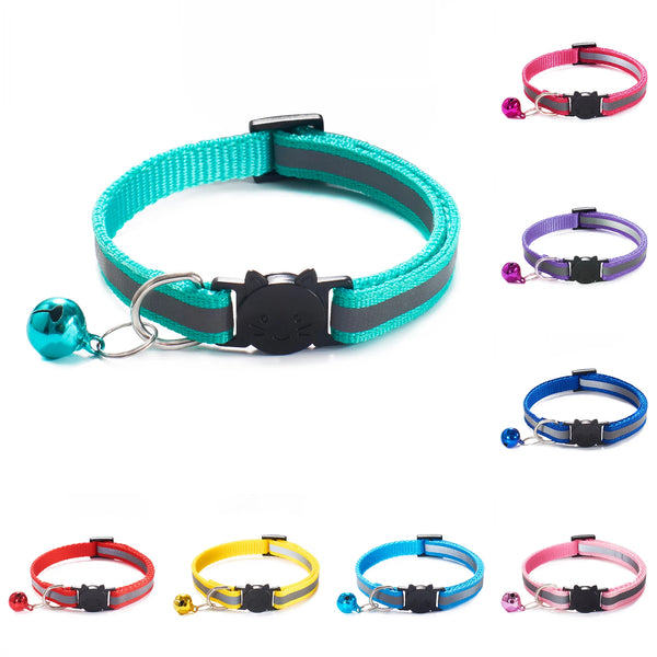 Reflective Breakaway Cat Collar Neck Ring Necklace Safety Elastic Adjustable with Bell Pet Products