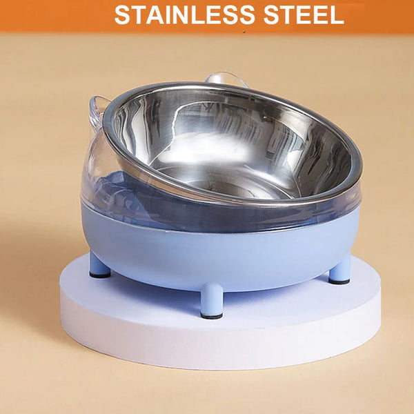 Stainless Steel Cat Bowl Non-slip Base Puppy Cats Food Drink Water Feeder Neck Protection Dish Bowl 15° Food Water Pet Feeder