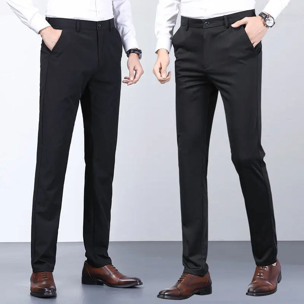 Men's Summer Casual Suit Pants Elastic Non-ironing Trousers Men Black Thin Pants Slim-fit Straight Business Formal Suit Trousers