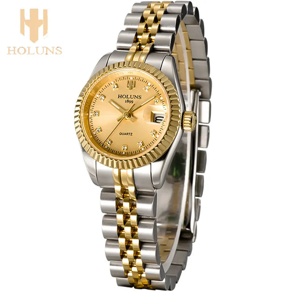 Fashion holuns Luxurious Diamond Ladies Quartz Watches Business Dress Stainless Steel Waterproof Watch Love Gift For Women