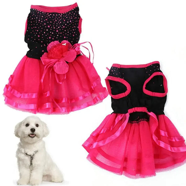 2021 Pet Dog Rose Flower Gauze Dress Skirt Puppy Cat Princess Clothes Apparel Dress for Dogs Dog Costume Pet Clothes XS/S/M/L