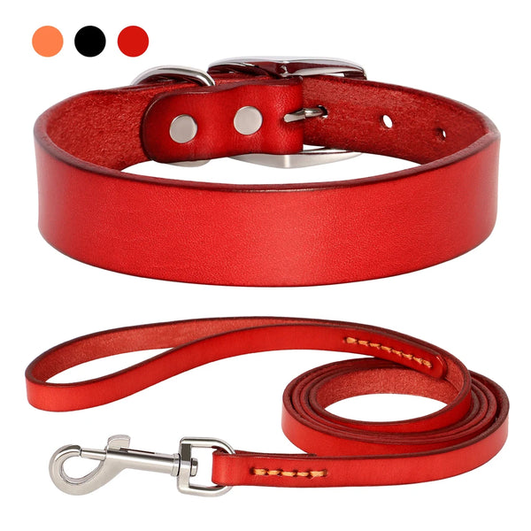 Genuine Leather Pet Collar For Small Medium Large Dogs Cat Adjustable Durable Leather Dog Puppy Necklace Collars Leash Set XS-XL