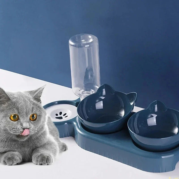 Pet Cat Bowl Automatic Feeder Water Dispenser Dog Cat Food Bowl with Drinking Raised Stand Double Dish Bowls for Cats Dogs Pet