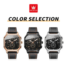 OLEVS 9950 Quartz Great Quality Square Men Wristwatch Fashion Genuine Leather Strap Waterproof Watches for Men Luminous Calendar