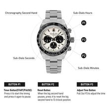 Tactical Frog Watch For Men 41mm Panda Chronograph VS75A Solar Quartz Movement Sapphire C3 Luminous 200M Waterproof Men's Watch