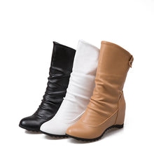 Ladies Boots Wedge Boots Shoes Plus Size 33-43 Women Spring Autumn Flat Long Pu Soft Leather Motorcycle Boot Shoes White Black