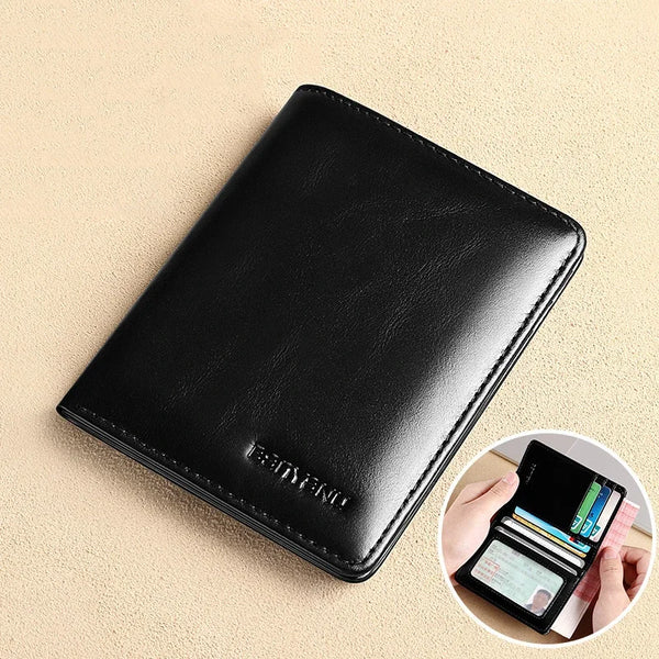 Men's Genuine Leather Wallet Short Slim Credit Card Holder RFID Blocking Bifold Small Money Wallet for Men Carteira Masculina