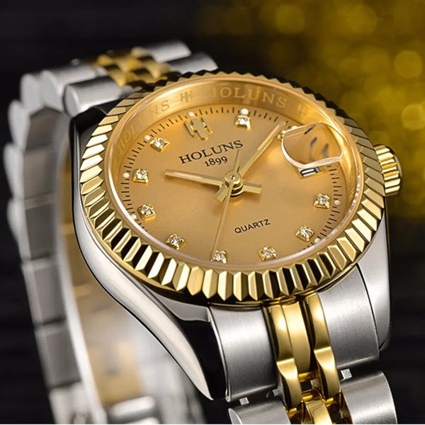 Fashion holuns Luxurious Diamond Ladies Quartz Watches Business Dress Stainless Steel Waterproof Watch Love Gift For Women