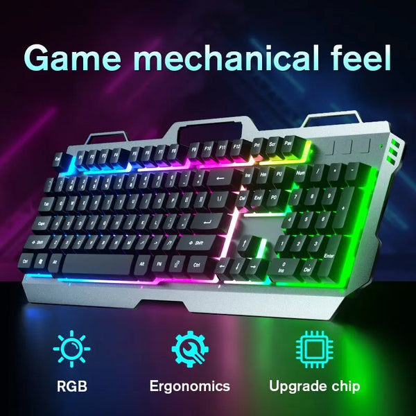 Gamer Keyboard Gaming 104 Keycaps Mechanical Feel USB Keyboards Office Backlit RGB Desk Laptop Accessories For PC Computer Games