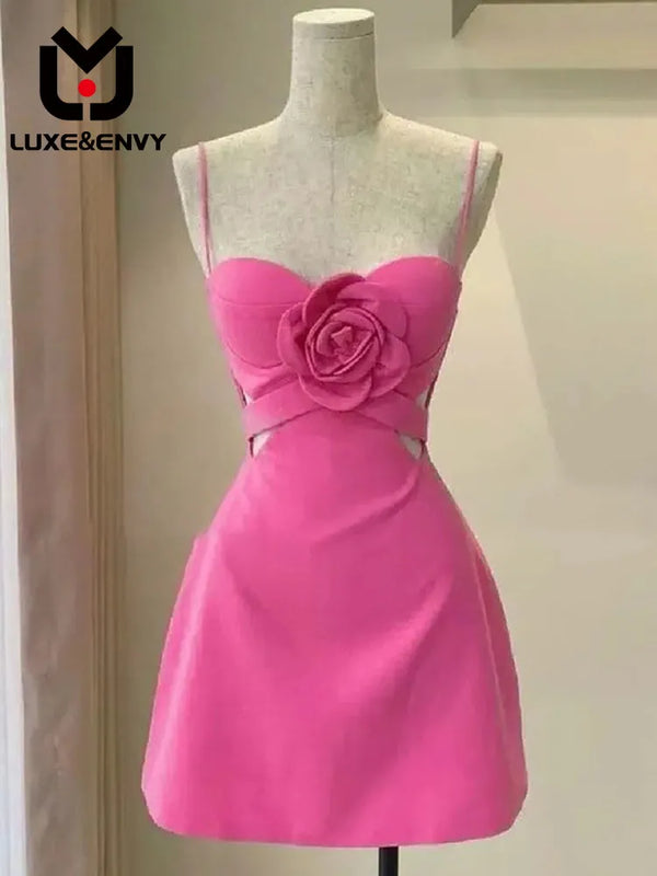 LUXE&ENVY Pink Dress High Sense Sweet Reduces Looks Thin Slip Autumn 2023 Women Fashion
