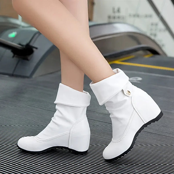 Ladies Boots Wedge Boots Shoes Plus Size 33-43 Women Spring Autumn Flat Long Pu Soft Leather Motorcycle Boot Shoes White Black