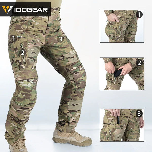 IDOGEAR Combat UFS Pants Tactical Pants w/ Knee Pads Camo Trousers Hunting 3209