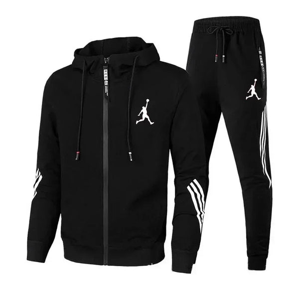 2024 Spring and autumn new leisure fashion zipper long-sleeved hoodie + sweatpants 2-piece men's track fitness sportswear suit