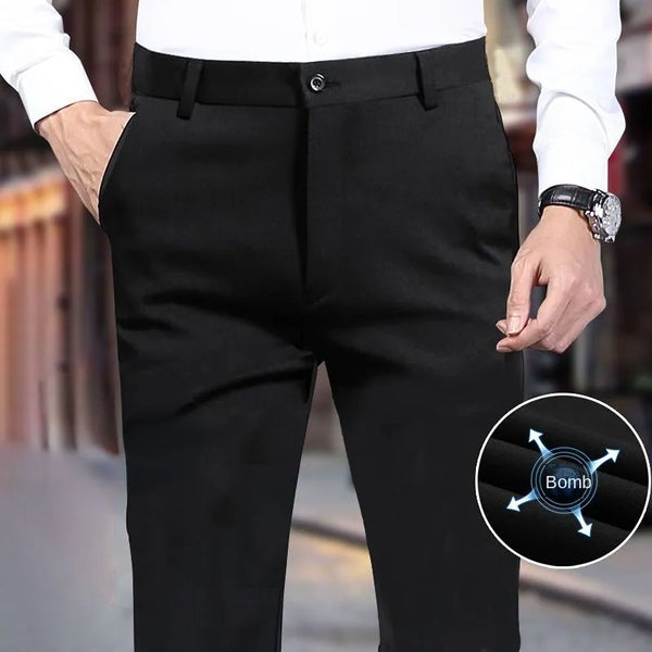 Men's Summer Casual Suit Pants Elastic Non-ironing Trousers Men Black Thin Pants Slim-fit Straight Business Formal Suit Trousers