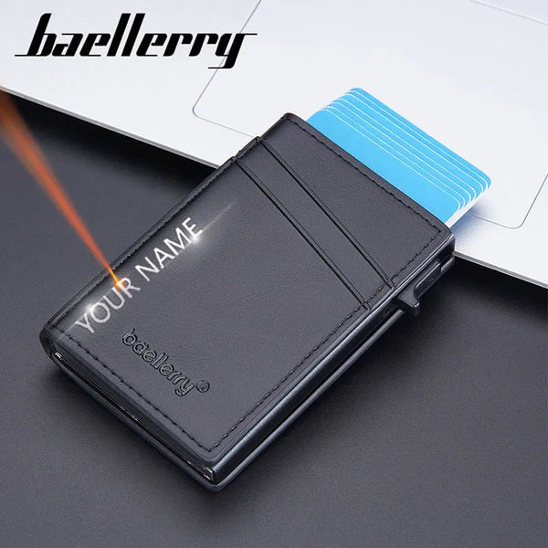 Baellerry New RFID Men Short Wallets Name Engraving Mini Slim Card Holders Luxury Male Purse High Quality Popup Small Men Wallet