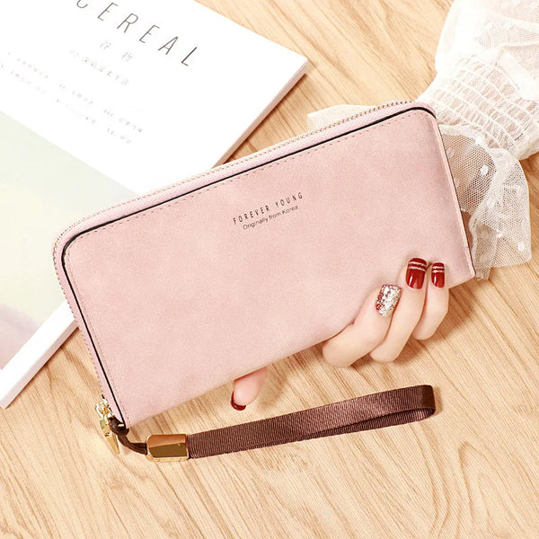 Forever Young Wallet Women Long PU Standard Wallets 2023 New Retro Female Smooth Zipper Purse Lady Wrist Bag Card Pockets
