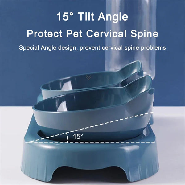 Pet Cat Bowl Automatic Feeder Water Dispenser Dog Cat Food Bowl with Drinking Raised Stand Double Dish Bowls for Cats Dogs Pet