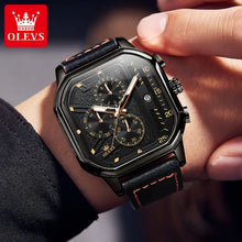 OLEVS 9950 Quartz Great Quality Square Men Wristwatch Fashion Genuine Leather Strap Waterproof Watches for Men Luminous Calendar