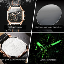 OLEVS 9950 Quartz Great Quality Square Men Wristwatch Fashion Genuine Leather Strap Waterproof Watches for Men Luminous Calendar