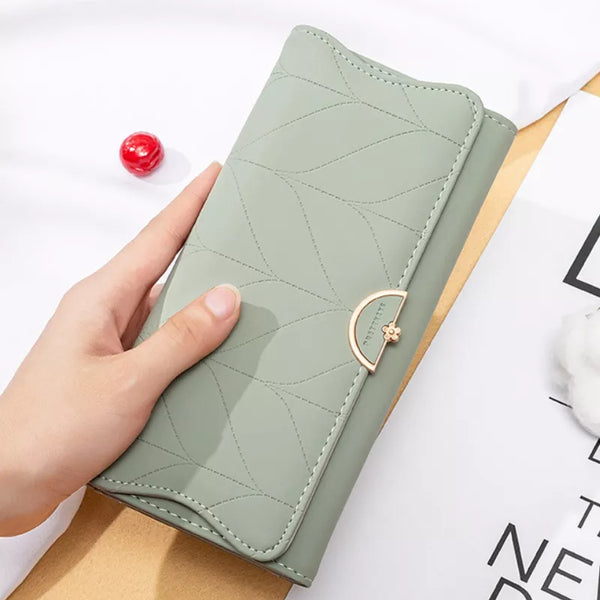 Korean Wallet Ladies Long Wallets Leather Solid Striped Coin Purse Bags Zipper Buckle Women New Trend Clutch Carteras Para Mujer