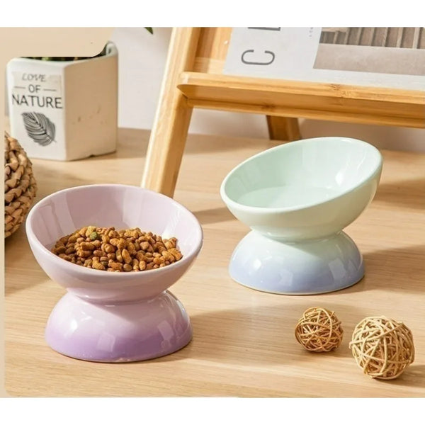 Cat Ceramic Bowl Gradient Pet Food Water Feeders Small Dogs Drinking Eating Supplies Raised Tilted Cats Puppy Feeding Supplies