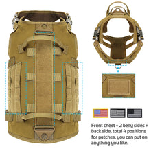 Tactical Military Dog Harness Collar Leash Set Durable Big Dog Training Harness Vest MOLLE For Large Dogs With Pouches Flag