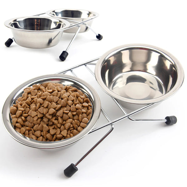 Elevated Dog Bowls Raised Cats Puppy Food Water Bowl Stainless Steel Pet Feeder Double Bowls Dogs Cage Hanging Feeding Dish