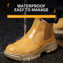 Men Security Leather Boots Steel Toe Shoes Puncture-Proof Work Boots Waterproof Indestructible Shoes Chelsea Boots Protective